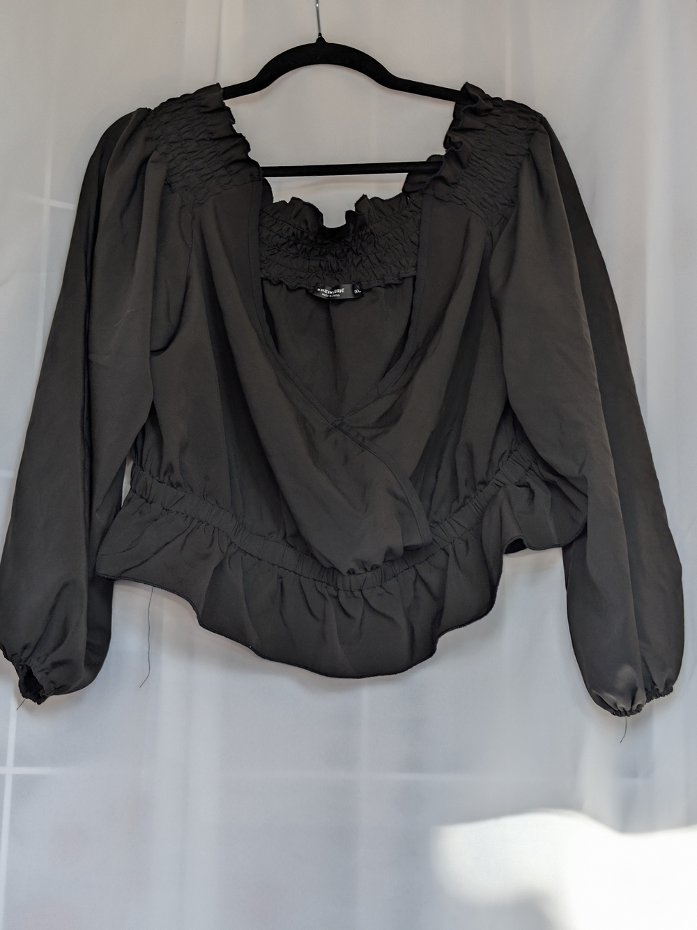 SHEIN Black Smocked Wrap Crop Top